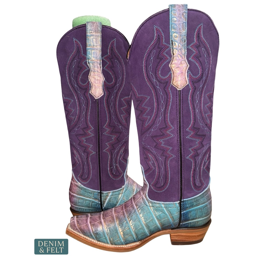 NEW Dingo1969 Royale Caterina Purple Blue Caiman Snip Toe Western Cowgirl Boots - Picture 12 of 16